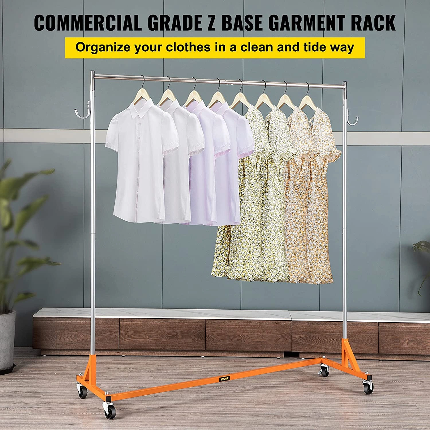 Schwerlast Kleiderständer Orange: Dein Fashion-Traum auf Rollen! Robust, höhenverstellbar, bis 136 kg! Für Zuhause & Laden.