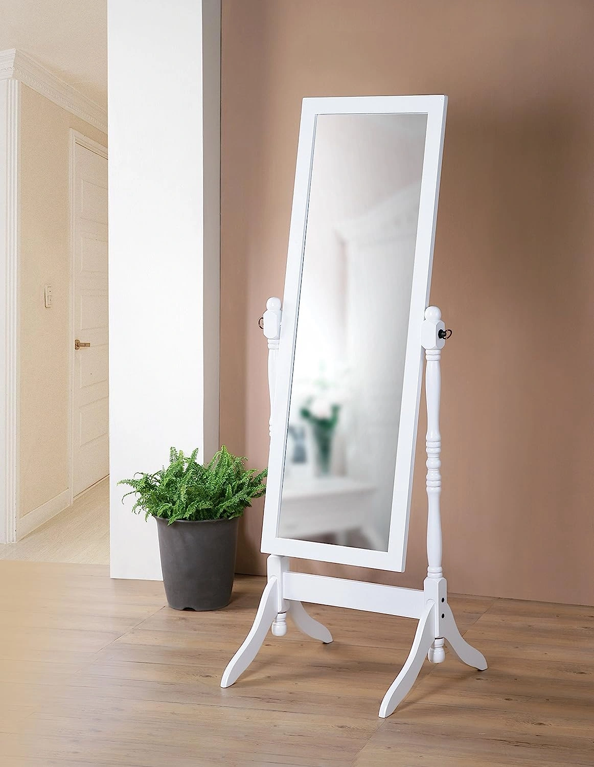 Weißer Holzrahmen Spiegel mit gedrehten Pfosten fürs Schlafzimmer Stilvolles Design Elegant!